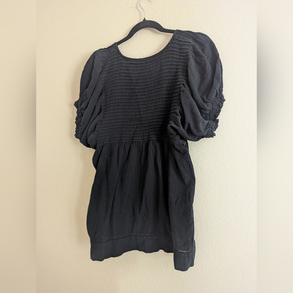 Free People Black Pintuck Puff-Sleeve Tunic - Picture 2 of 3